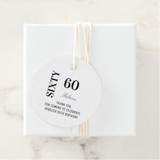 Elegant Black White Script 60 Birthday Thank You   Bedankjes Labels