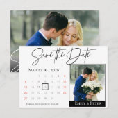 Elegant Black White Script Calendar Weduwfoto Save The Date (Voorkant / Achterkant)