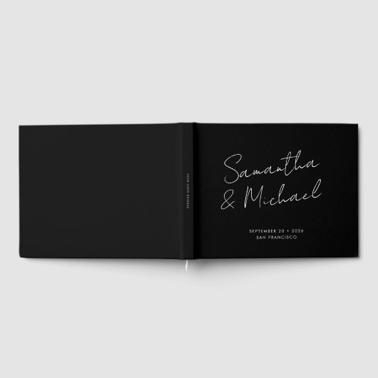 Elegant Black White Script Calligraphy Weddenschap Gastenboek (Volledig)