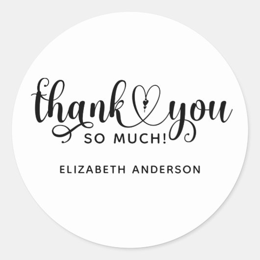 Elegant Black White Script Hartelijk dank Ronde Sticker (Voorkant)