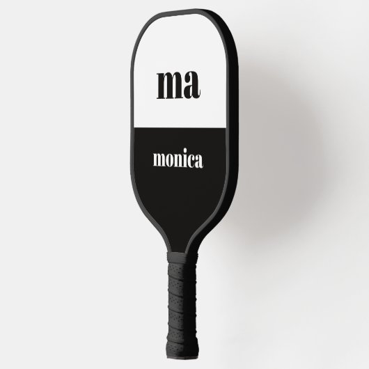 elegant black &white script monogram initial pickleball paddle (Links)