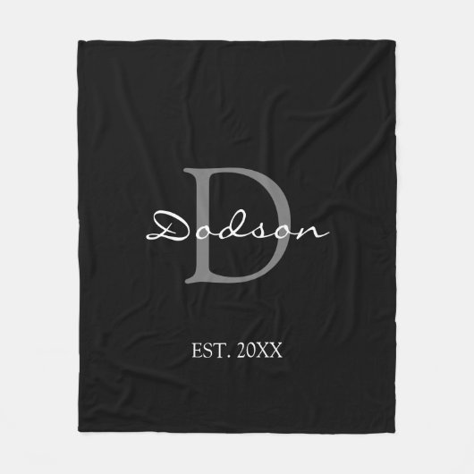 Elegant Black White Script Monogram Name Fleece Deken (Voorkant)