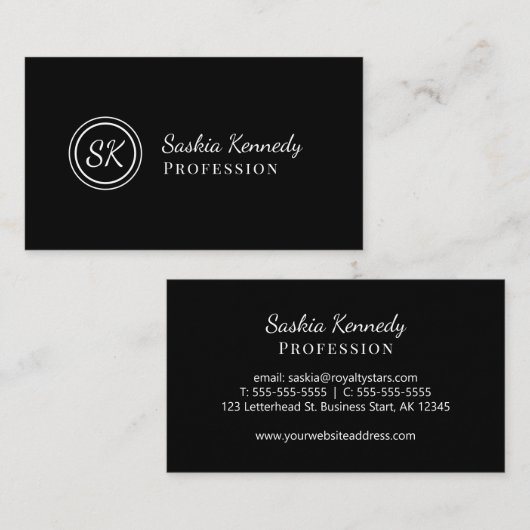 Elegant Black White Script Professional Monogram Visitekaartje (Voorkant / Achterkant)