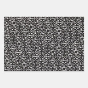 Elegant Black White Scrolled Damask Patroon Inpakpapier Vel