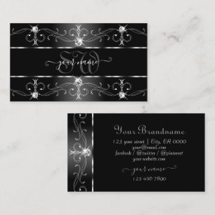 Elegant Black White Silver  Borders Monogram Visitekaartje