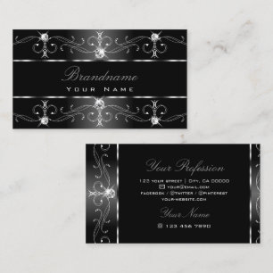 Elegant Black White Silver  Borders Stijlvol Visitekaartje