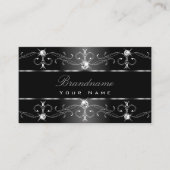 Elegant Black White Silver Borders Stijlvol Visitekaartje (Voorkant)