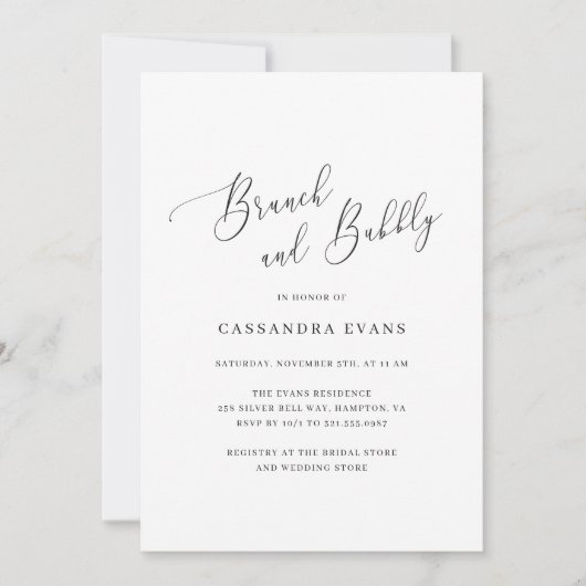 Elegant Black White Simple Brunch en Bubble Kaart (Voorkant)