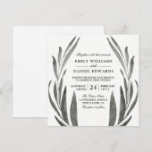 Elegant Black & White Simple Leaf Wedding Wreating Kaart (Voorkant / Achterkant)