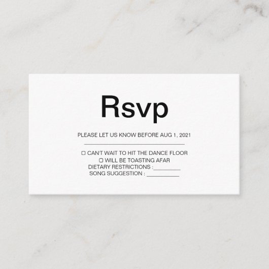 Elegant Black & White Simple Weddenschap Rsvp-kaar Informatiekaartje (Voorkant)