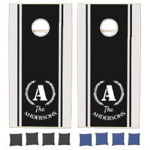 Elegant Black White Stripe Monogram Familienaam