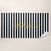 Elegant Black White Stripe Towel Personalized Name Strandlaken (Voorkant)