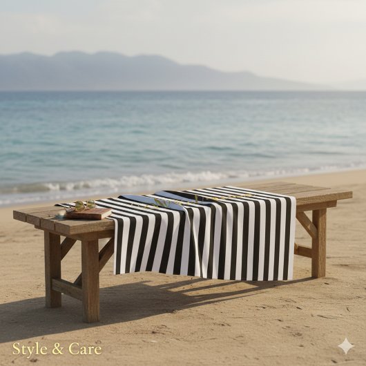 Elegant Black White Stripe Towel Personalized Name Strandlaken