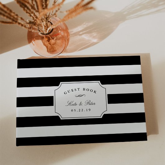 Elegant Black & White Stripe Wedding Gastenboek