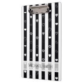 Elegant Black White Stripes Modern Heart Pattern Klembord (Links)
