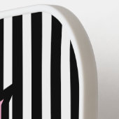 Elegant Black& White Stripes Pink Script Monogram Pickleball Paddle (Links Detail)