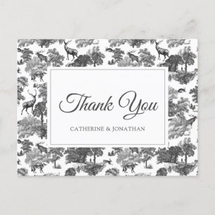 Elegant Black White Toile Deer Briefkaart