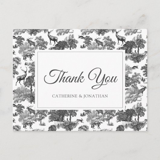 Elegant  Black White Toile Deer Briefkaart (Voorkant)
