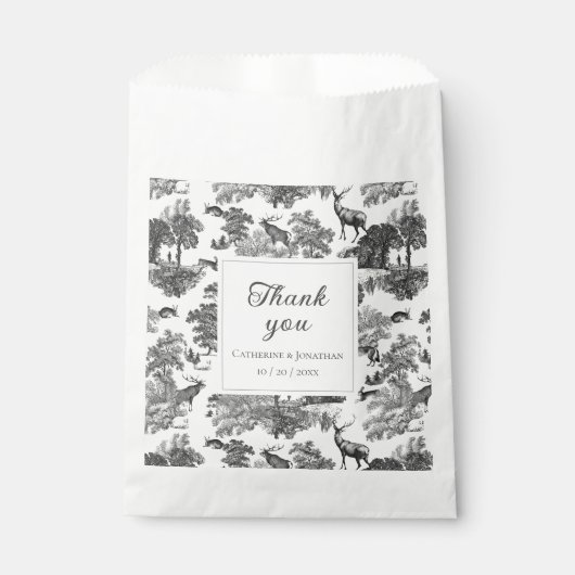 Elegant Black White Toile Deer Pattern Bedankzakje (Voorkant)