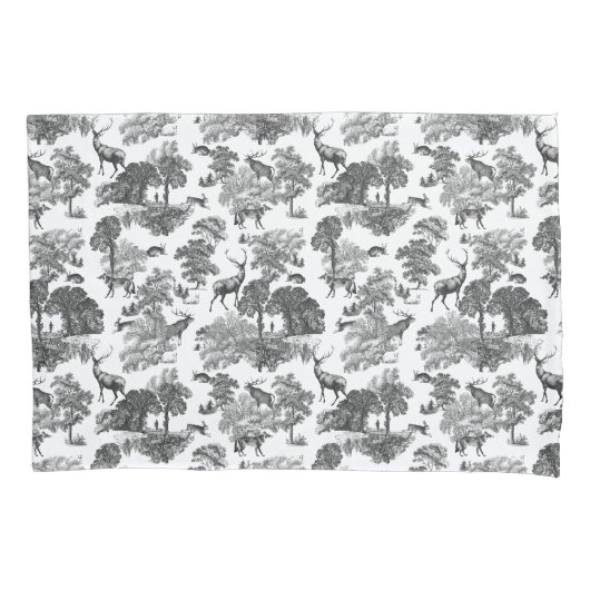 Elegant  Black White Toile Deer Pattern Kussensloop (Voorkant)