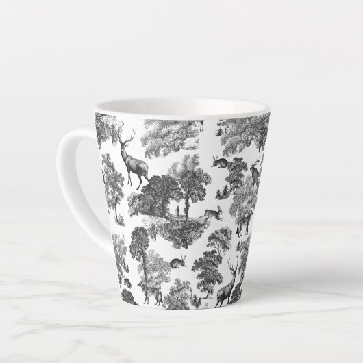 Elegant  Black White Toile Deer Pattern Latte Mok (Linkerhoek)