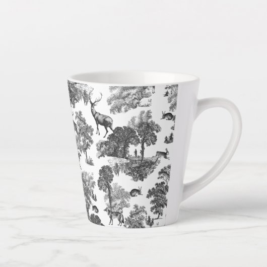 Elegant  Black White Toile Deer Pattern Latte Mok (Rechts)