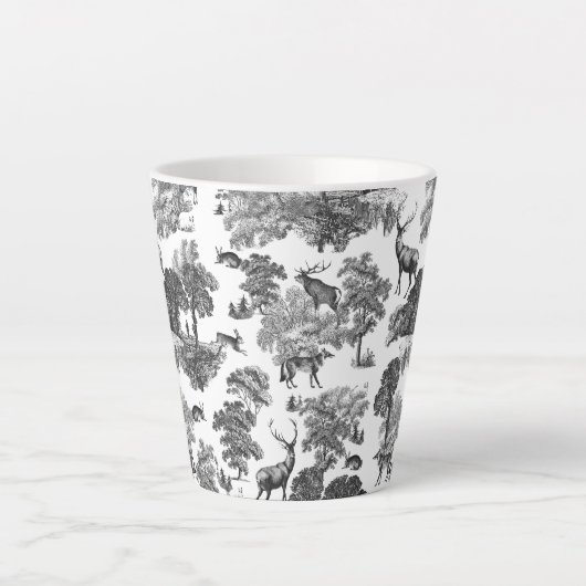 Elegant  Black White Toile Deer Pattern Latte Mok (Voorkant)
