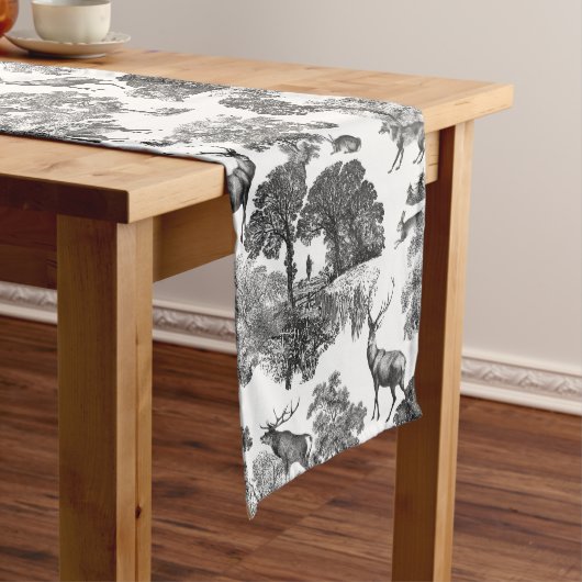 Elegant  Black White Toile Deer Pattern Medium Tafelloper (Voorbeeld)