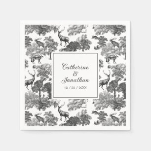 Elegant  Black White Toile Deer Pattern Servet