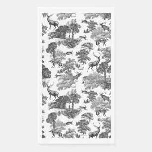 Elegant  Black White Toile Deer Pattern Servet