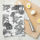 Elegant Black White Toile Deer Pattern Theedoek (Quarter Fold)