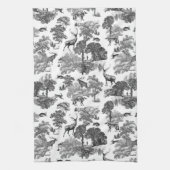 Elegant Black White Toile Deer Pattern Theedoek (Verticaal)