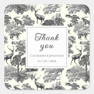 Elegant  Black White Toile Deer Pattern Vierkante Sticker