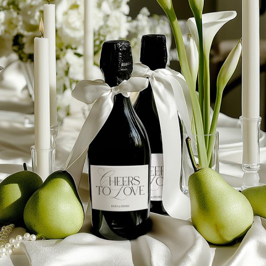Elegant Black & White Wedding Bottle Sparkling Wijnetiket