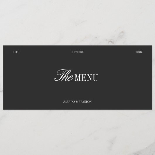Elegant Black & White Wedding Dinner Menu Card (Devant)