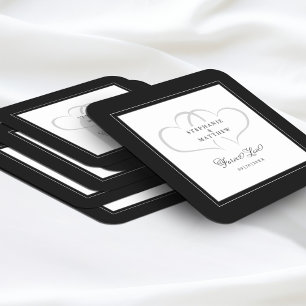Elegant Black & White Wedding Hearts for ever Love Vierkante Kartonnen Onderzetter