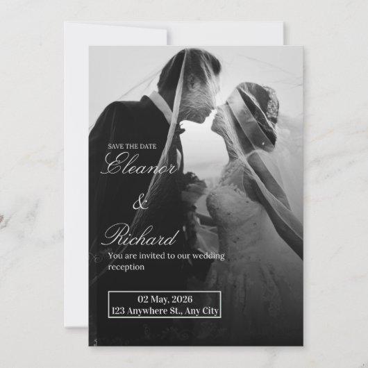 Elegant Black & White Wedding Invitation  (Devant)