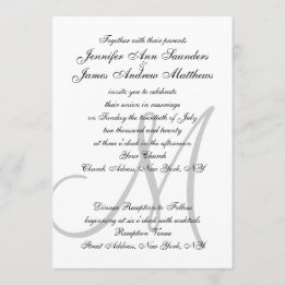 Elegant Black White Wedding Invitation Initiaal Kaart