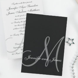 Elegant Black White Wedding Invitation Initiaal Kaart