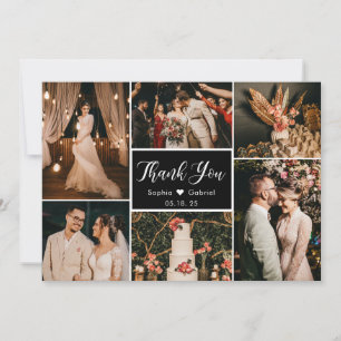 Elegant Black White Wedding Multi Photo Collage Bedankkaart