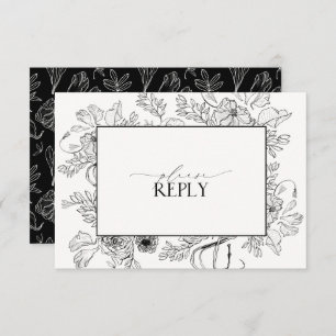 Elegant Black White Wedding QR Code RSVP Kaartje