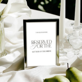Elegant Black & White Wedding Reserved Seat Sign Kaart