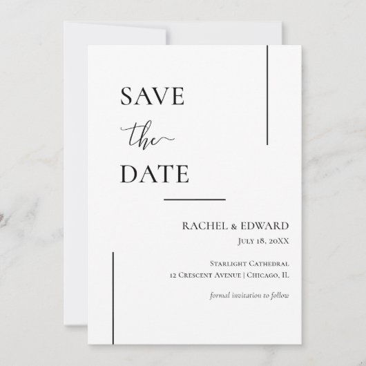 Elegant Black & White Wedding Save the Date (Voorkant)