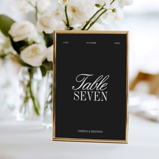 Elegant Black & White Wedding Table Number Kaart