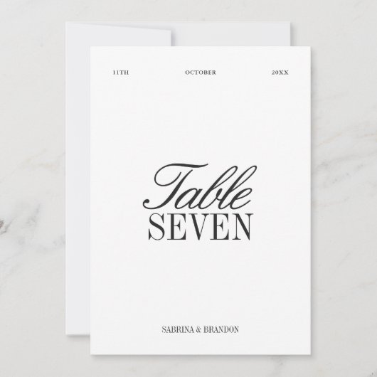 Elegant Black & White Wedding Table Number Kaart (Voorkant)