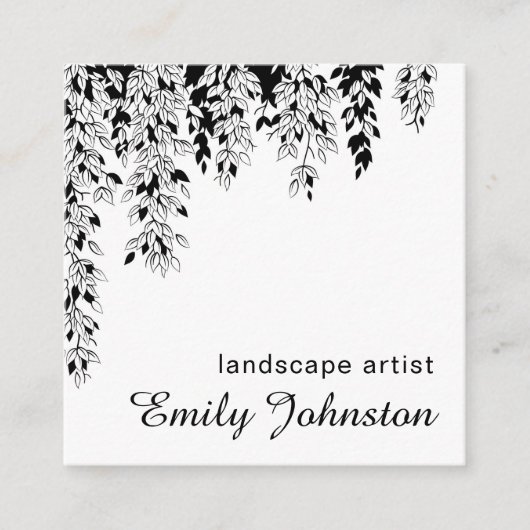 Elegant Black White Weeping Birch Branch Botanical Vierkante Visitekaartje (Voorkant)