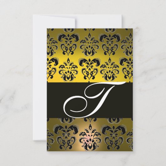 ELEGANT BLACK WHITE YELLOW DAMASK MONOGRAM RSVP (Voorkant)