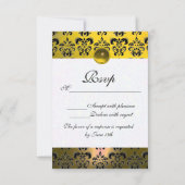 ELEGANT BLACK WHITE YELLOW DAMASK MONOGRAM RSVP (Achterkant)