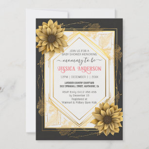 Elegant Black Yellow Baby shower Sunflower Lijst Kaart