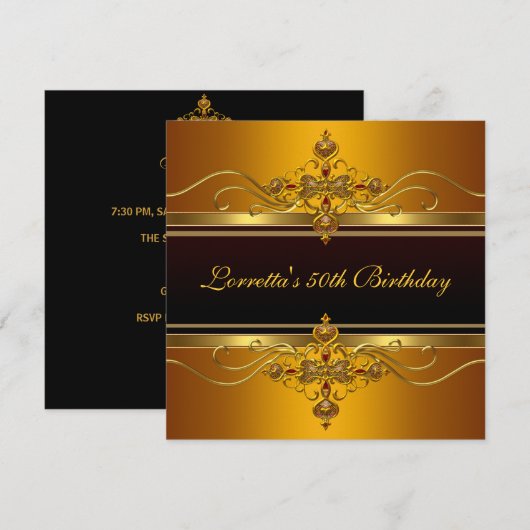 Elegant Black Yellow Gold Jewel 50e verjaardag Kaart (Voorkant / Achterkant)